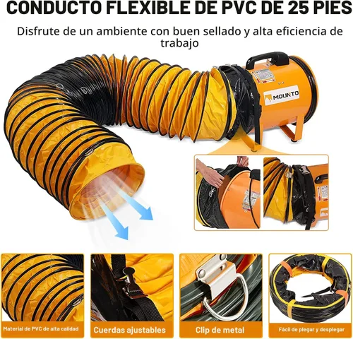 Vista 3 de MOUNTO Ventilador cilíndrico resistente COMBO con manguera de vinilo de 25 pies (8 pulgadas)