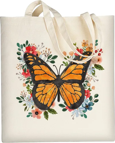 Vista 10 de AUSVKAI Bolsa de lona estética para mujer, lindas bolsas de algodón reutilizables de tela para compras, playa, comestibles, Libro de flores de gato