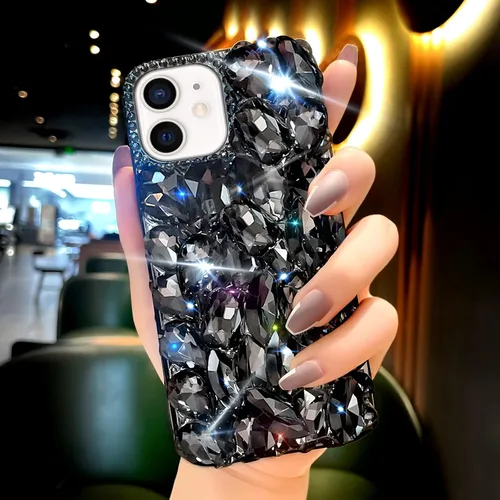 Vista 7 de Funda para iPhone 12 y iPhone 12 Pro para mujer, funda de lujo muy brillante con purpurina 3D con diamantes de imitación de cristal brillante en 3D