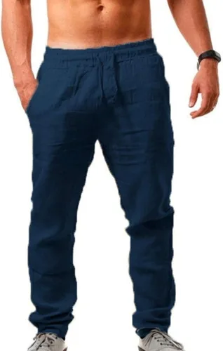 Vista 2 de Men's Solid Pants Elastic Waist Breathable Stretch Sweatpants Casual Slim Fit Pleated Trousers Drawstring Sport Pant