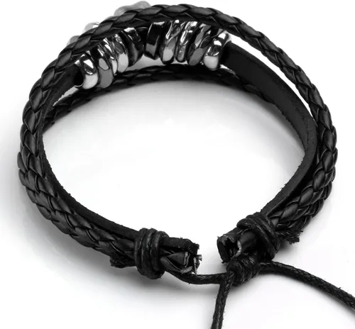 Vista 3 de Pulsera de piel sintética EIGSO hecha a mano para hombres estilo retro con nudo ajustable