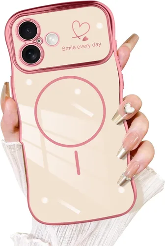 Vista 18 de Fiyart - Funda diseñada para iPhone 16 Pro, marco de onda lindo con forma rizada, corazones de amor chapados para mujeres y niñas, protección