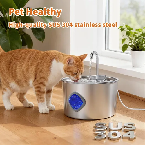Vista 2 de Fuente de agua para gatos de acero inoxidable: fuente para gatos de 108 oz/3.2 L para beber - Fuentes de agua para mascotas para gatos en interiores