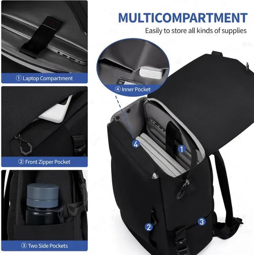 Vista 3 de OIWAS Mochila para hombre, mochila para laptop de 16 pulgadas para hombres con hebilla magnética, mochila de viaje resistente al agua para laptop