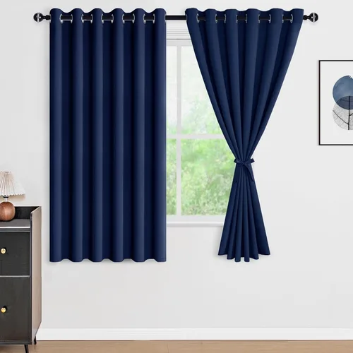 Vista 117 de DWCN - Cortinas 100% opacas para dormitorio con forro negro, cortinas de ventana de doble capa con aislamiento térmico que oscurecen toda la Azul