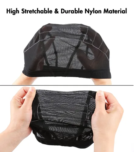 Vista 5 de Bella Hair Gorra de cúpula de mapa para pelucas de encaje frontal, gorra de malla elástica con banda elástica ancha para hacer pelucas, perfecta