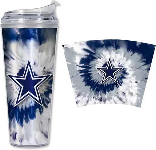 Vista 46 de Rico Industries NFL Football Glitter 24 onzas Vaso de purpurina acrílico con tapa con bisagra, Vaso de doble pared oficialmente licenciado con pajita