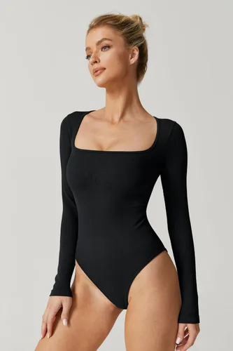 Vista 16 de Meyeeka Body sexy sin costuras para mujer con cuello cuadrado, manga larga