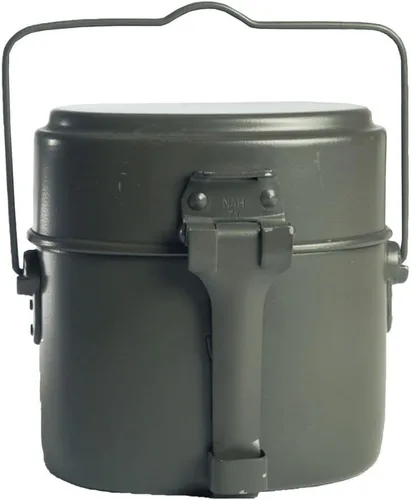 Vista 5 de MIL-TEC Kit de desorden de aluminio gris de estilo alemán Lata militar portátil de tres partes con marco de aplauso Ideal para camping
