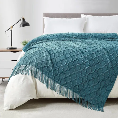 Vista 37 de Bourina Manta de punto decorativa con textura, unicolor y suave, para sofá, 50 x 60 pulgadas, almendra Knitted Throw Blanket 50x60 Inches, Soft