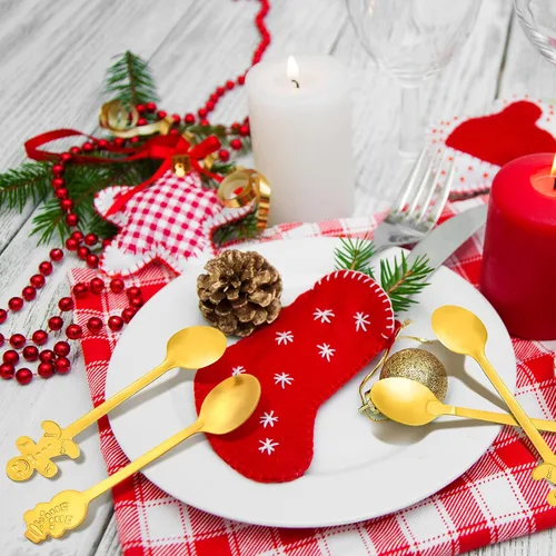 Vista 6 de 16 cucharas de Navidad para café, cuchara creativa de acero inoxidable para agitar, a granel para postre de sopa, 4 estilos (dorado)