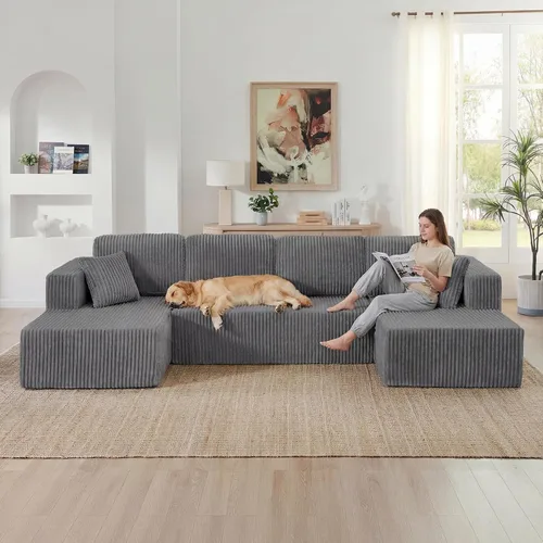 Vista 39 de Sofá grande sin hueso de 125 pulgadas con diván, moderno sofá modular con asiento profundo, sofá tapizado de pana en forma de U para sala de estar