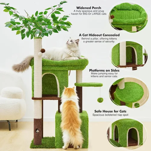 Vista 2 de Woochpet Árbol para gatos de 60 pulgadas con poste rascador para gatos en forma de árbol con 2 casas grandes para gatos y cama de percha superior