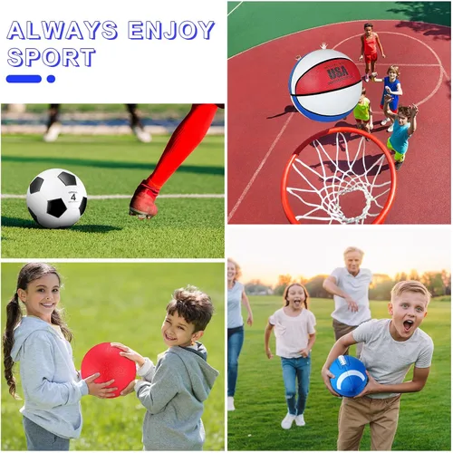 Vista 5 de Deekin Juego de 4 pelotas deportivas para niños y adolescentes, incluye tamaño oficial de baloncesto, fútbol, fútbol, patio de recreo, pelota