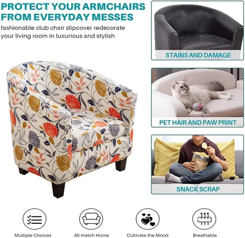 Vista 4 de NILUOH - Funda para silla de club de 2 piezas, funda elástica para silla de bañera redonda, fundas para silla de barril, fundas antideslizantes