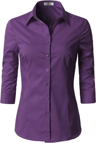 Vista 6 de Doublju - Camisa sencilla de manga 3/4 con botones para mujer