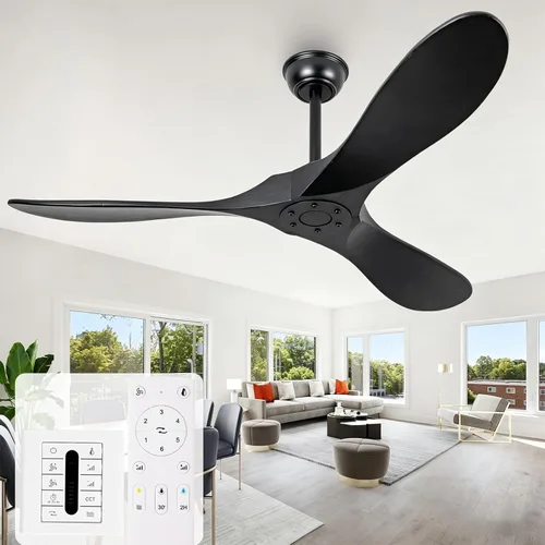 Vista 15 de Ventilador de techo negro de 36 pulgadas sin luces, pequeños ventiladores de techo de madera sin luces con control remoto, 3 aspas, hélice