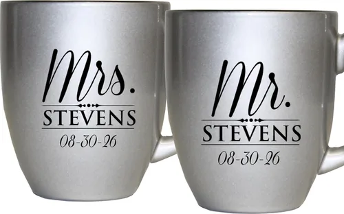 Vista 6 de My Personal Memories Juego de 2 tazas personalizadas de café con leche de 16 onzas para parejas, regalo personalizado para novia, novio suyo, ella