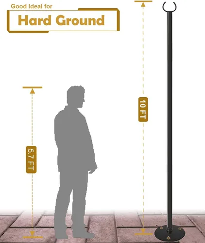 Vista 4 de Soporte de poste de luz para exteriores de 10 pies para suelo duro, poste de luz de globo ajustable para colgar al aire libre, decoración