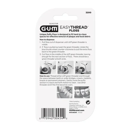 Vista 7 de GUM EasyThread Hilo dental enhebrado - Hilo dental expandible para aparatos, puentes e implantes - Enhebradores de hilo dental rígidos incorporados