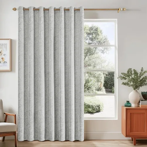 Vista 24 de Beauoop - Cortinas opacas beige con diseño floral jacquard, 2 paneles, para dormitorio/sala, de felpilla, gris pardo, aislantes y a prueba de ruido
