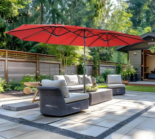 Vista 31 de Sombrilla de doble cara para patio de 15 x 9 pies con base y manivela, sombrilla rectangular extragrande para patio, césped y jardín, beige