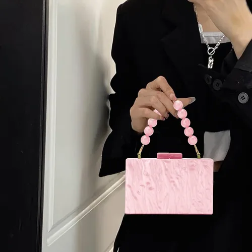 Vista 6 de Fecialy Bolso de mano de acrílico para mujer, bolso de noche con cuentas, bolso de mano de mármol, bolso formal para fiesta, novia, boda, bolso