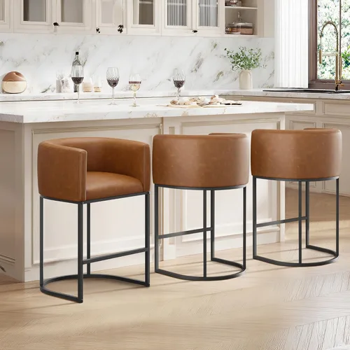 Vista 8 de Juego de 3 taburetes de bar de altura de mostrador, taburetes modernos para comedor, taburetes de bar de 24 pulgadas para isla de cocina, taburete