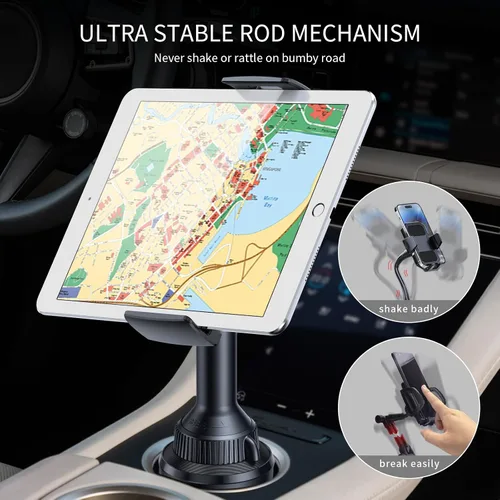 Vista 2 de APPS2Car Soporte para Tablet para Coche, Soporte para Tablet para Portavasos para Camión, Altura Ajustable Compatible con iPad Pro Air Mini