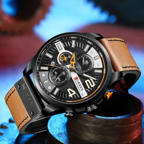 Vista 3 de Reloj clásico con cronógrafo, elegante, casual, deportivo, correa de piel, para hombre