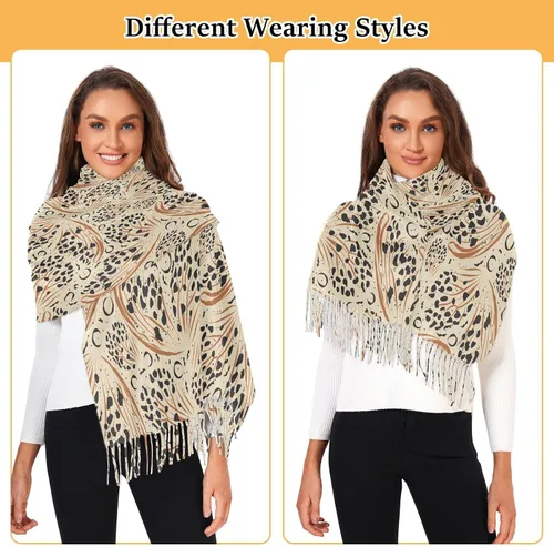 Vista 7 de JHKKU Bufanda con estampado de leopardo y mariposa para mujer, bufanda larga con borla para otoño e invierno, multicolor24