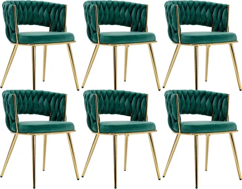 Vista 12 de Juego de 2 sillas de comedor tejidas, modernas sillas de comedor tejidas a mano con patas de metal negro, sillas tapizadas con marco negro