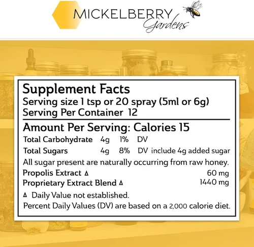 Vista 7 de Mickelberry Gardens Honey Propolis - Espray para la garganta, alivio calmante del dolor de garganta y apoyo inmunológico de propóleos, fórmula