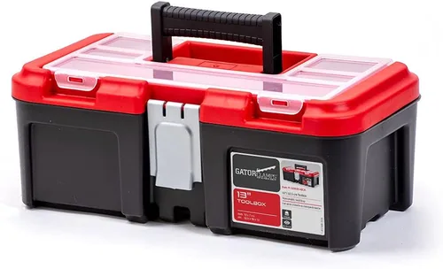 Vista 4 de Caja de herramientas resistente de 13 pulgadas, 3 compartimentos, bandeja de herramientas extraíble, tapa fuerte, mango de fácil agarre, hecha