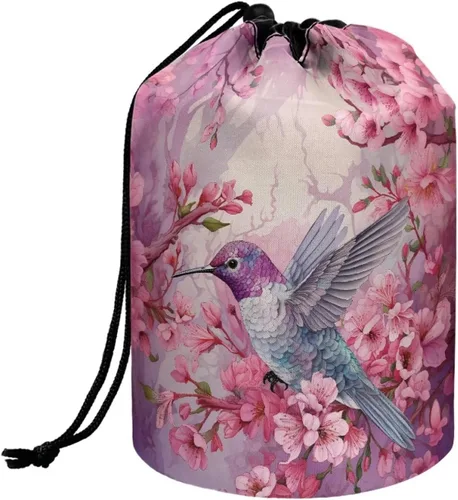 Vista 13 de Poceacles Bolsas de maquillaje con cordón para mujer, bolsa de cosméticos de viaje, multifuncional, bolsa de almacenamiento, Margarita azul