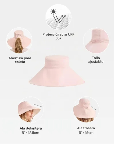 Vista 3 de Solbari Sombrero de ala ultra ancha UPF 50+ plegable con protección solar UV con ala de cobertura completa Rosa suave y beige