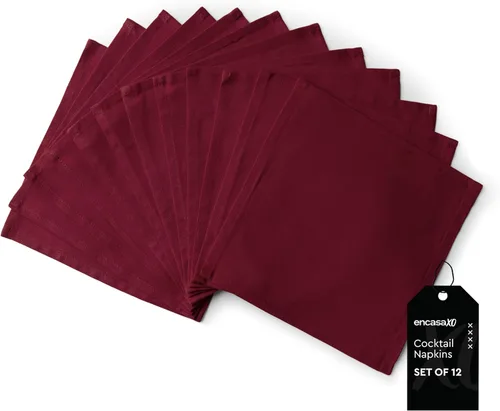 Vista 62 de Encasa XO Juego de 12 servilletas de tela de cóctel Servilletas de mesa de algodón puro Tamaño (9 x 9 pulgadas) B gris sólido Lavable a