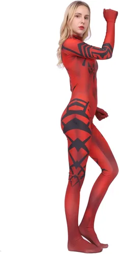 Vista 3 de eioaner Disfraz de Darth Talon para mujer, disfraz de Darth Talon, mono estampado rojo, medias de Halloween