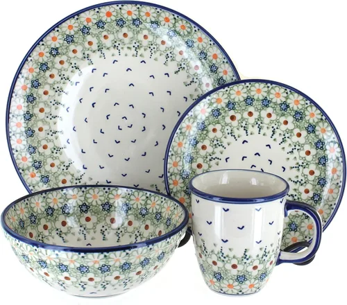 Vista 16 de Cerámica polaca Blue Rose – Juego de 4 piezas Blue Harmony – Servicio para 1-1 lugar – Ideal para cenas diarias, comidas informales o como vajilla