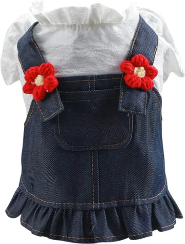 Vista 2 de Ropa de perro para perros pequeños y niña, lindos vestidos de mezclilla para mascotas, vestido de princesa con lazo para cachorro, ropa de princesa