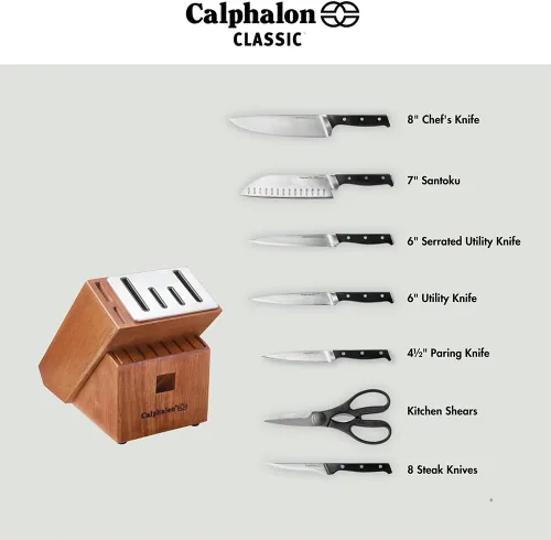 Vista 5 de Juego de cuchillos autoafilables clásicos Calphalon con tecnología SharpIN, Marrón