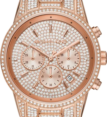 Vista 4 de Michael Kors Ritz Reloj de acero inoxidable, Brillantina de oro rosa41 mm.
