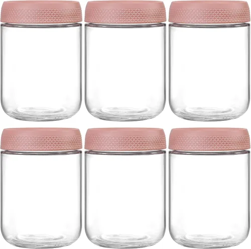 Vista 10 de NETANY Paquete de 6 tarros de vidrio de 16 onzas con tapas herméticas, recipientes de avena con tapas, tarros de ensalada Mason de boca ancha