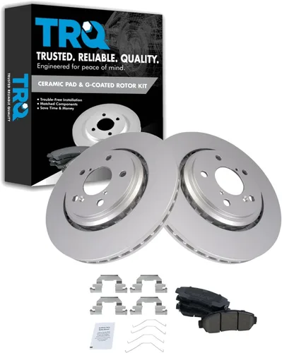 Vista 103 de TRQ Juego de pastillas de freno delantero y rotores con revestimiento de cerámica compatible con Jeep Compass Patriot 2017