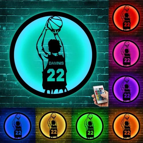 Vista 12 de Arte de Pared de Metal Personalizado de Béisbol con Bandera de EE.UU. con Luz LED, Letrero Personalizado con Nombre de Jugador de Sóftbol Americano