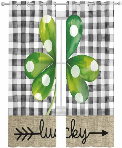 Vista 2 de Cortinas traslúcidas para el Día de San Patricio de 84 pulgadas de largo, juego de 2 paneles de cortinas para cocina, dormitorio, sala de estar