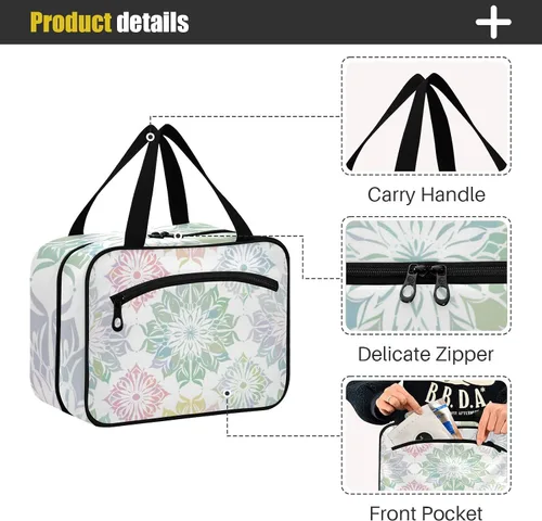 Vista 4 de Elegante diseño de mandala de color pastel, bolsas colgantes para viajes con gancho, bolsa de accesorios de diseñador con compartimentos