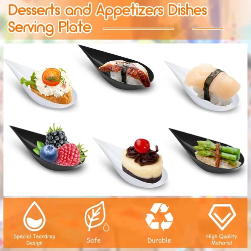 Vista 3 de Tessco for you 400 mini platos para aperitivos de 4 pulgadas, cucharas de plástico reutilizables, platos de postres y aperitivos, platos