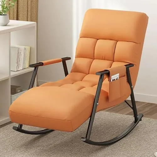 Vista 7 de Modern Upholstered Rocking Chair with Adjustable Backrest and Side Pocket High Capacity for Comfortable Seating in Bedroom and Living Amarillo