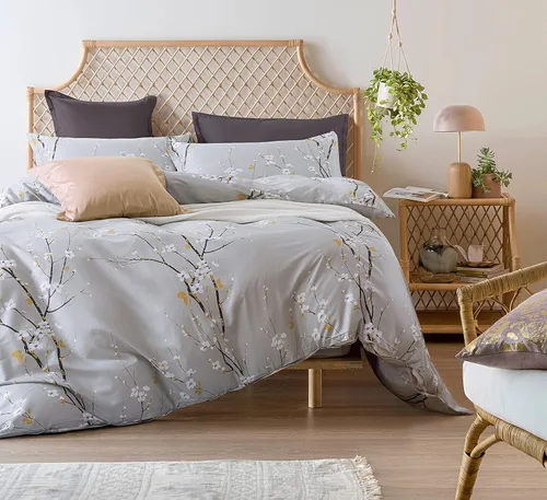 Vista 2 de Get Bed Ready Ropa de cama oriental japonesa Cherry Blossom (gris, individual)